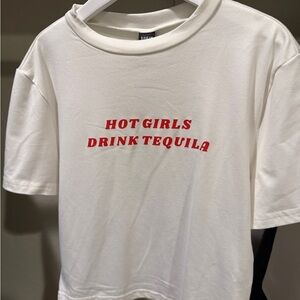 Shein ‘Hot Girls Drink Tequila' White Graphic Crop Top